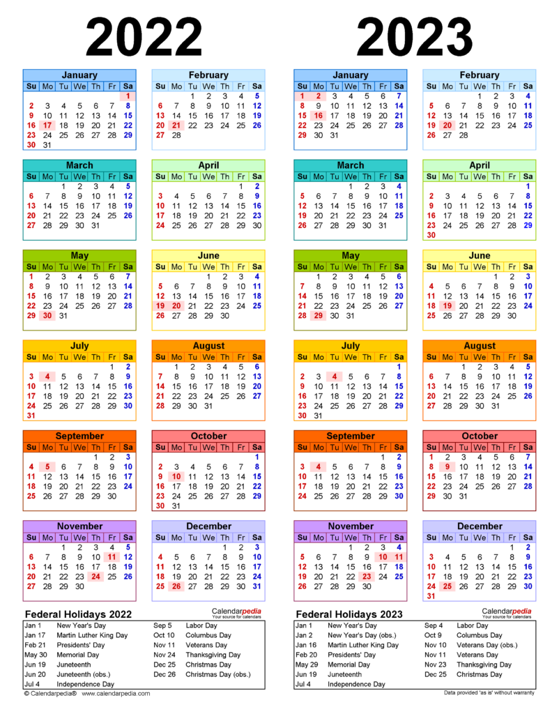2022 2023 Two Year Calendar Free Printable Excel Templates