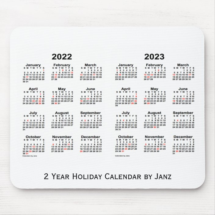 2022 2023 White 2 Year Holiday Calendar By Janz Mouse Mat Zazzle co uk