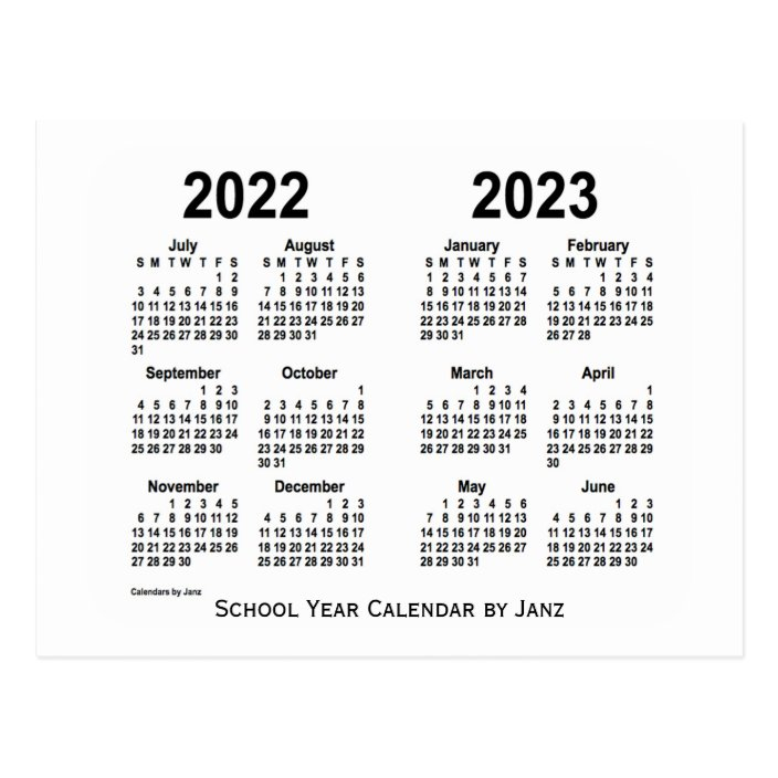 2022 2023 White Year School Calendar By Janz Postcard Zazzle ca