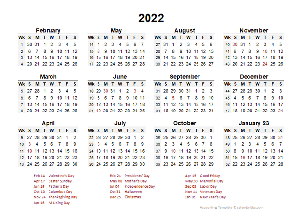 2022 Accounting Period Calendar 4 4 5 Free Printable Templates