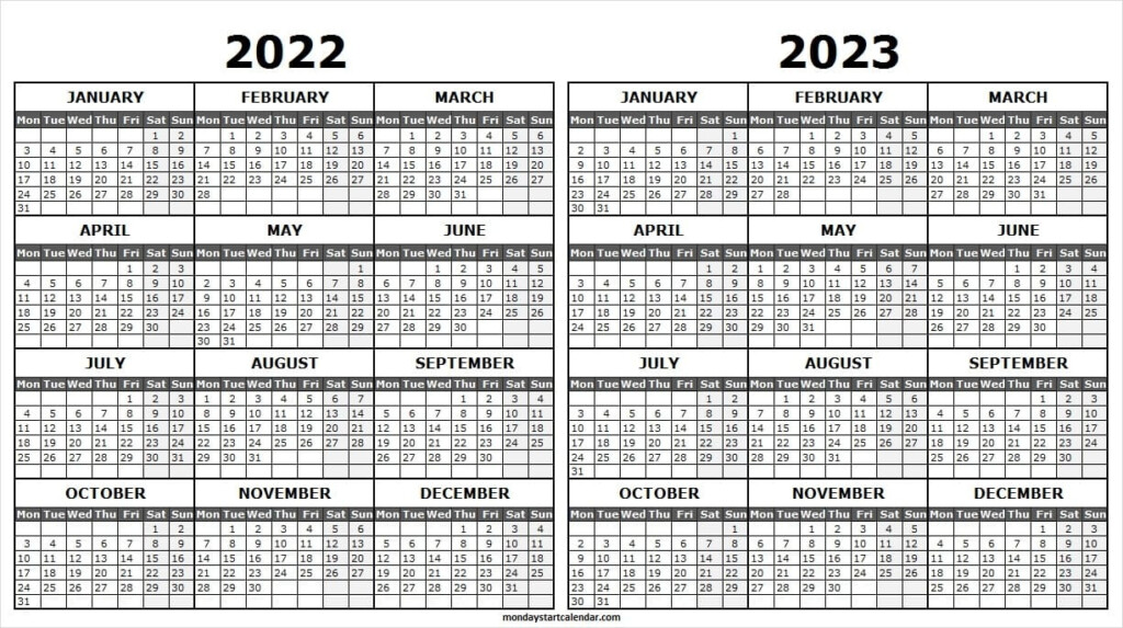 2022 And 2023 Academic Calendar Printable 2 Year Calendar Template