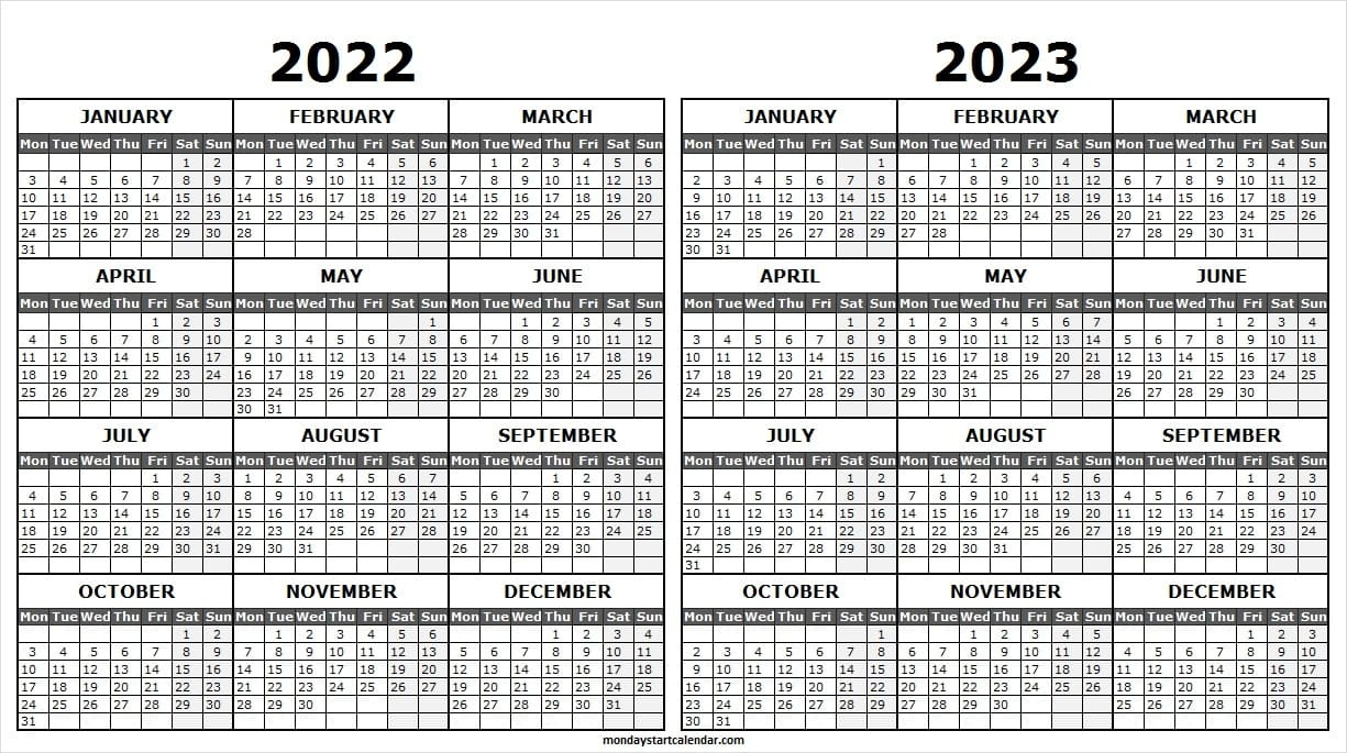 2022 And 2023 Academic Calendar Printable 2 Year Calendar Template