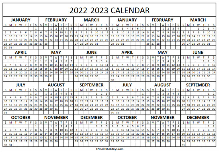 2022 And 2023 Calendar Template Printable Calendar Template