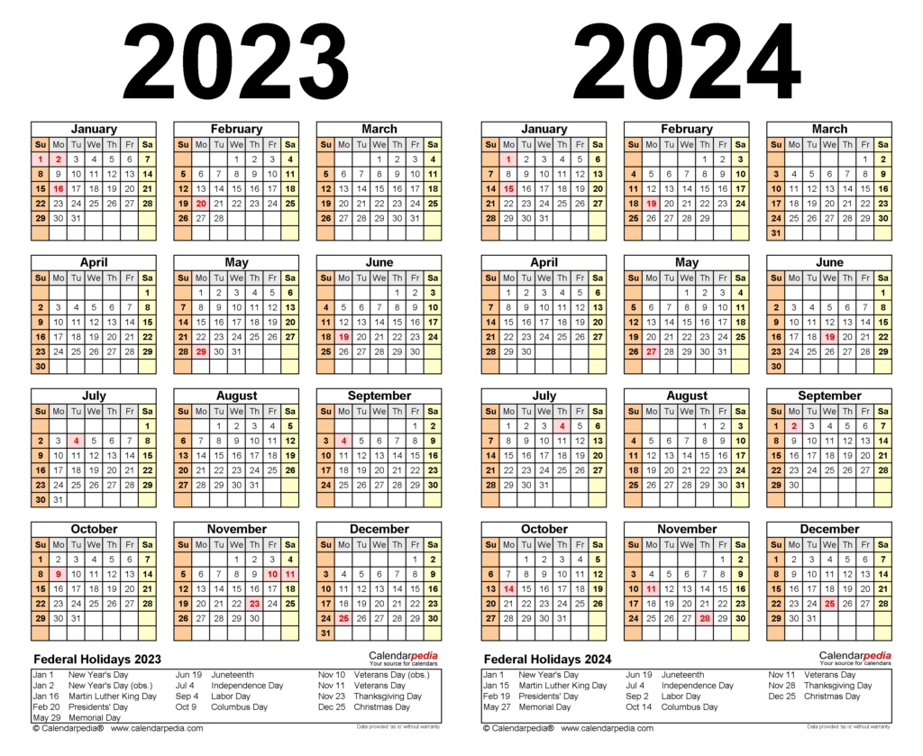 2023 2024 Two Year Calendar Free Printable PDF Templates