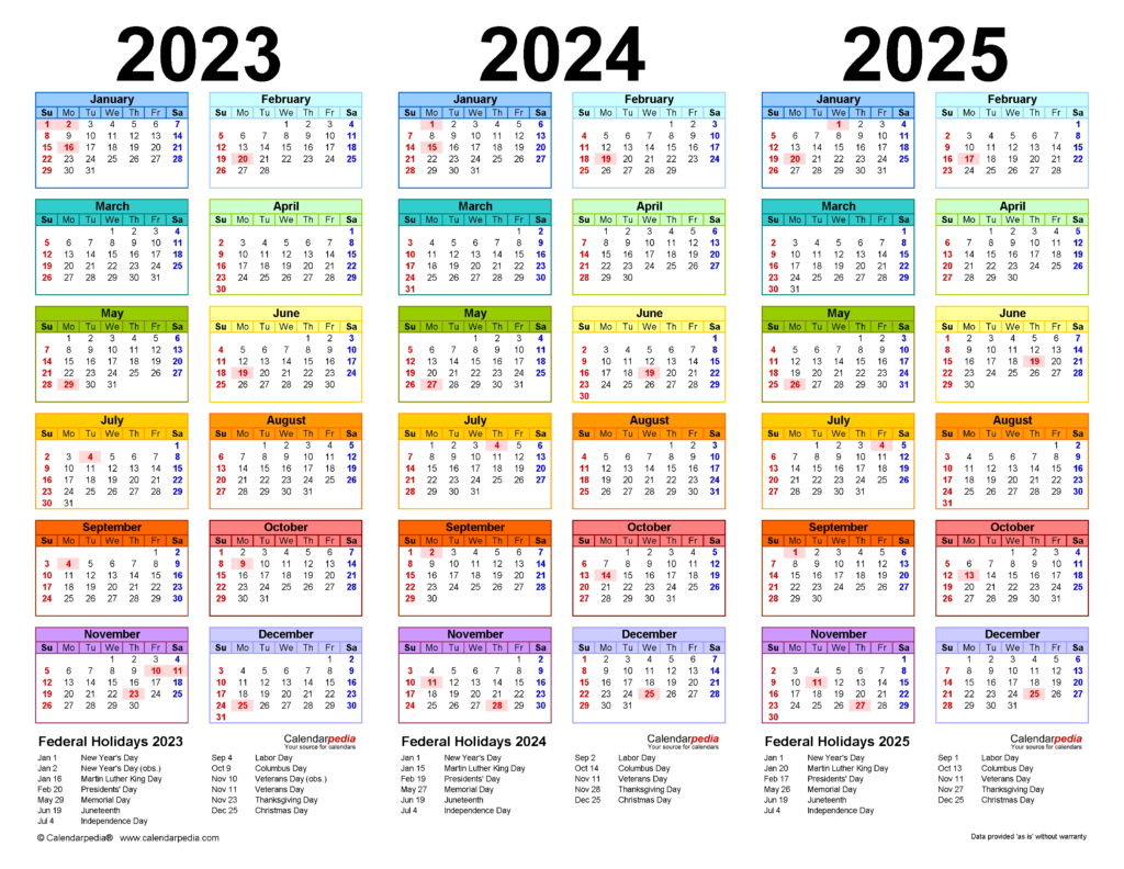 2023 2025 Three Year Calendar Free Printable PDF Templates