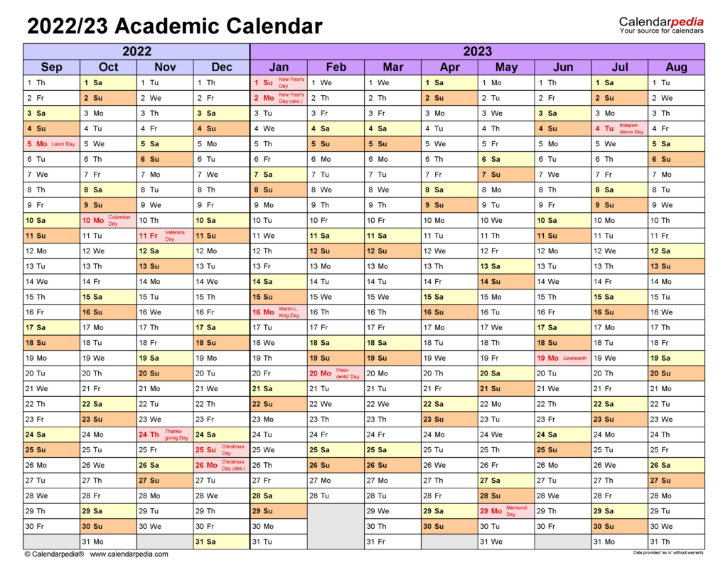 Academic Calendar Template 2022 2023 Calendar 2022