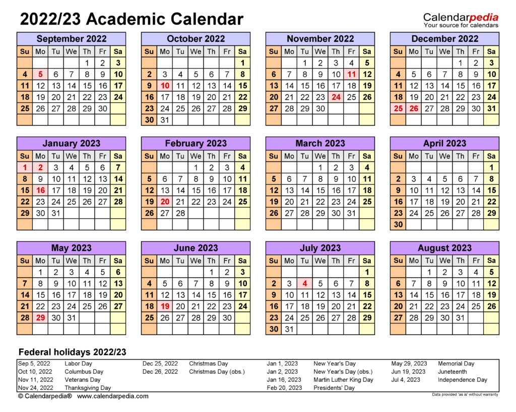 Academic Calendars 2022 2023 Free Printable Excel Templates