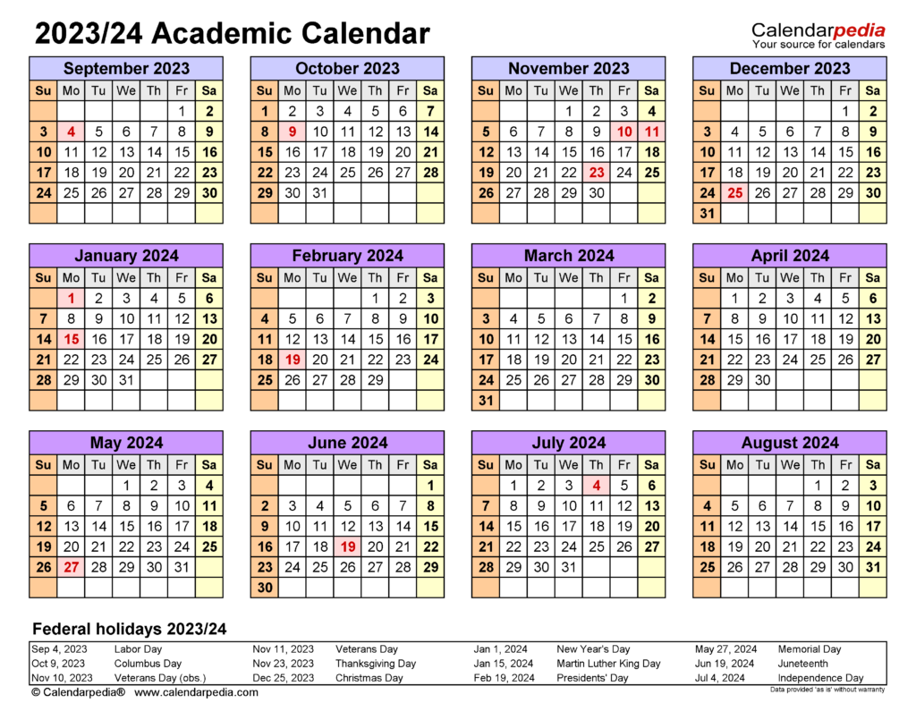 Academic Calendars 2023 2024 Free Printable PDF Templates