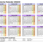 Akademischer Kalender 2022 2023 Als Excel Vorlagen