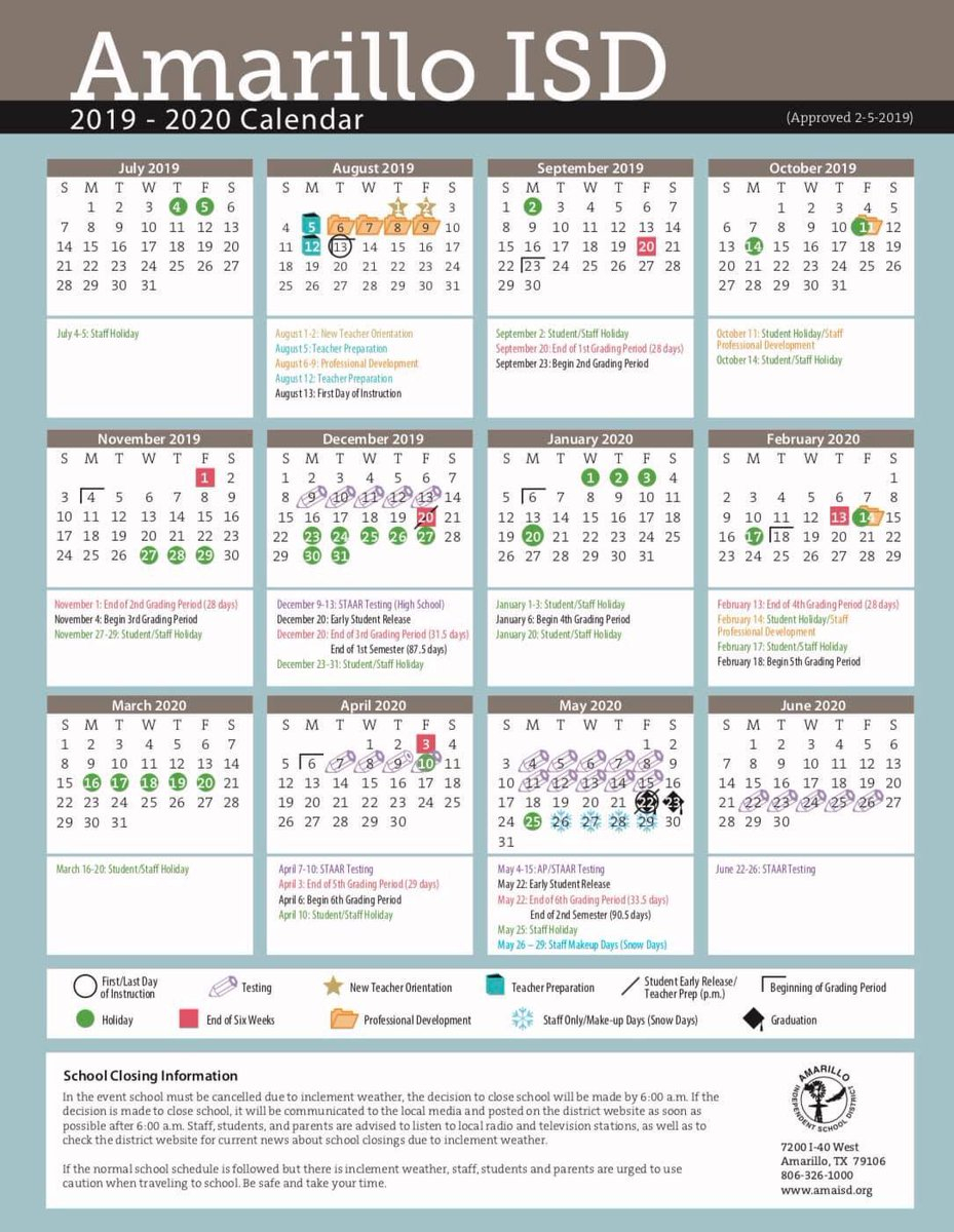 Amarillo Isd Calendar 2019 2020
