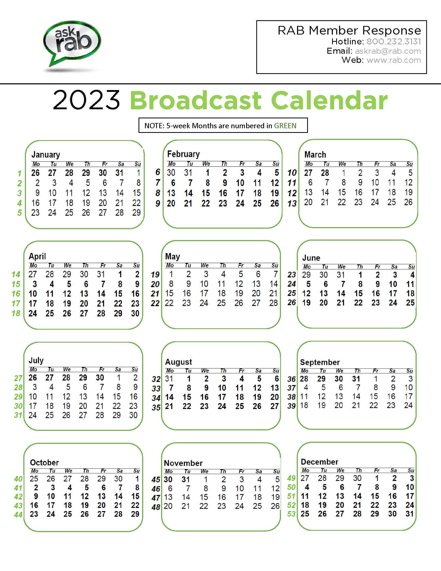 Broadcast Calendars RAB