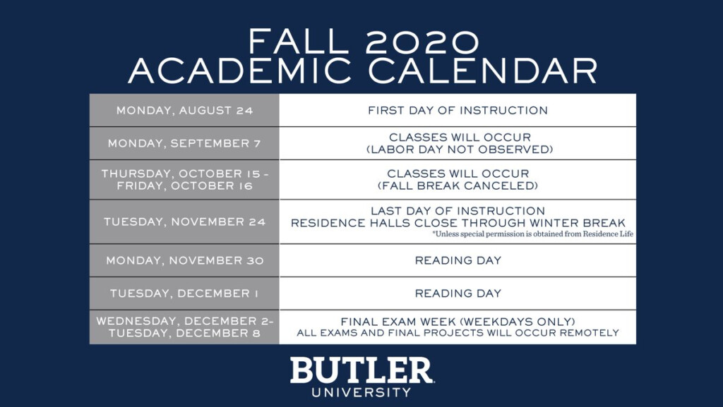 Butler Academic Calendar 2021 Printable March