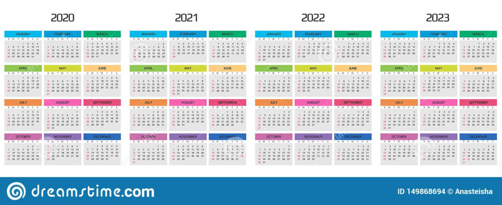 Calendar 2020 2021 2022 2023 Template 12 Months Include Holiday 