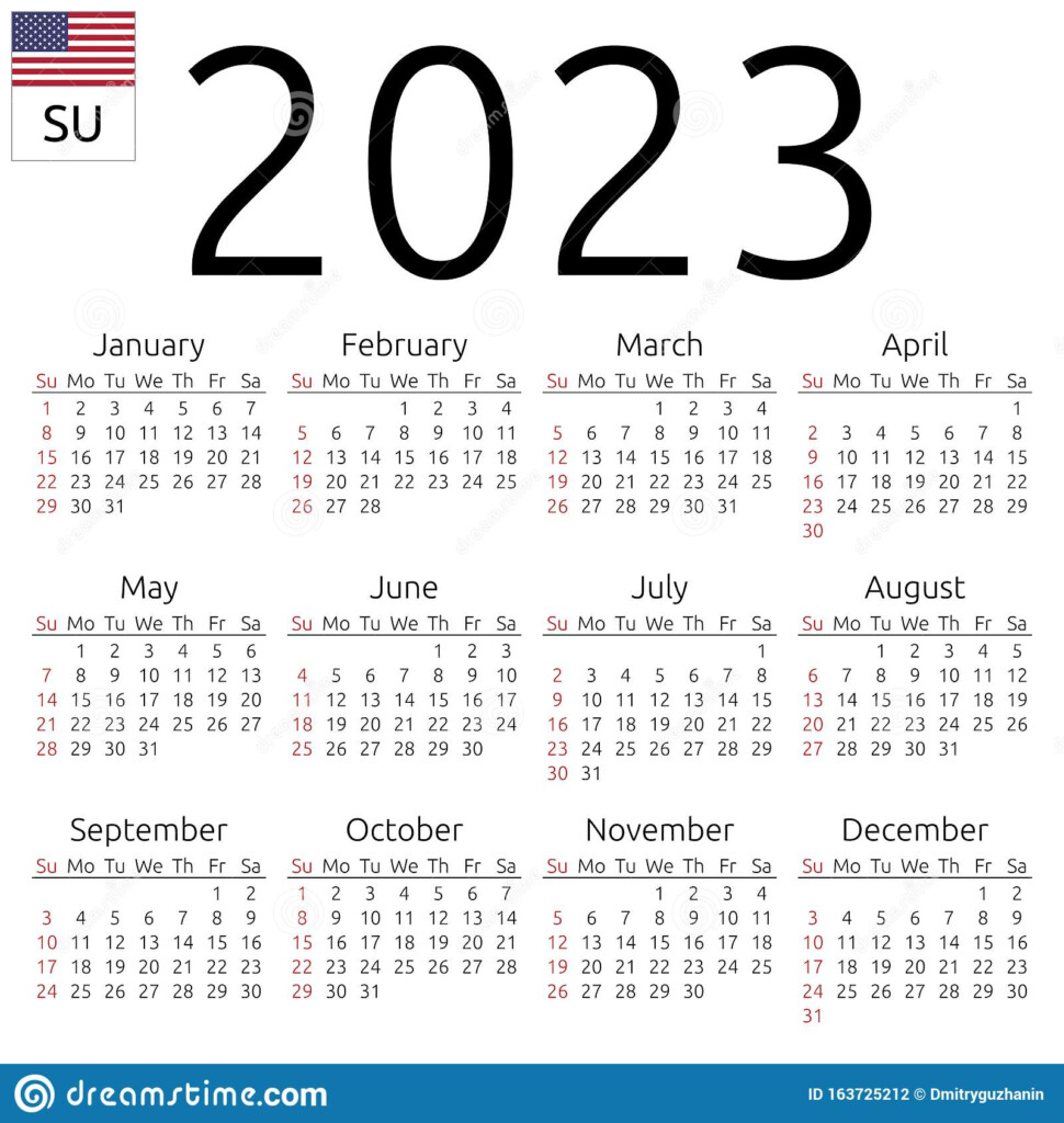 Calendar 2023 English Sunday Stock Vector Illustration Of Figure 