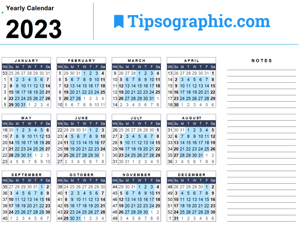Download The 2023 Yearly Calendar With Week Numbers gt FREE Download