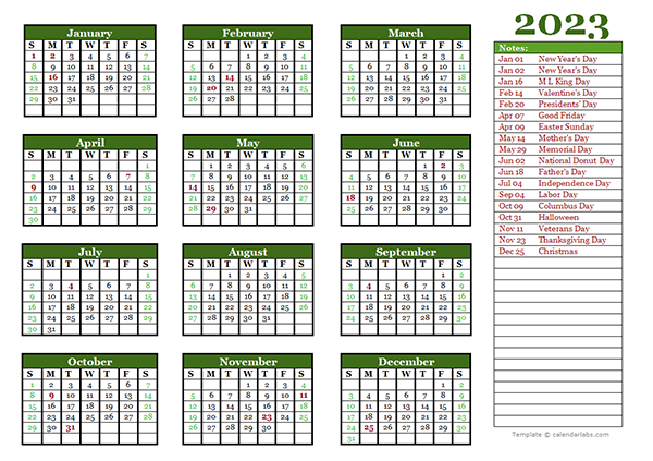 Editable 2023 Yearly Calendar Landscape Free Printable Templates