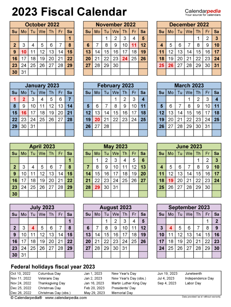 Fiscal Calendars 2023 Free Printable Word Templates
