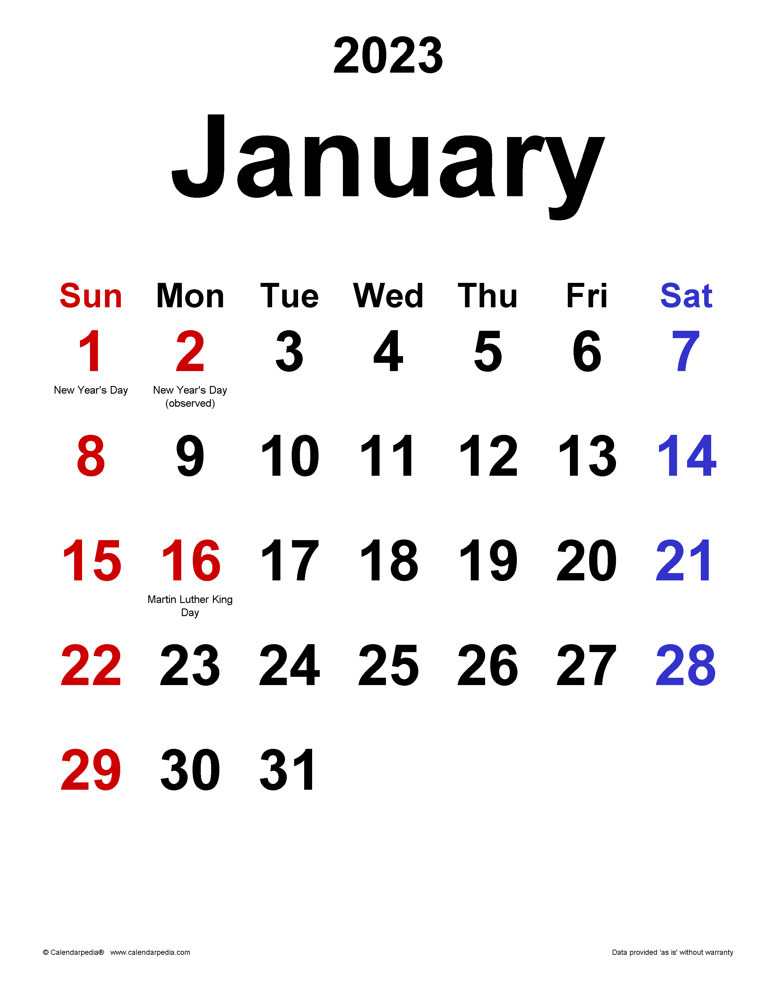 Calendar January 2023
