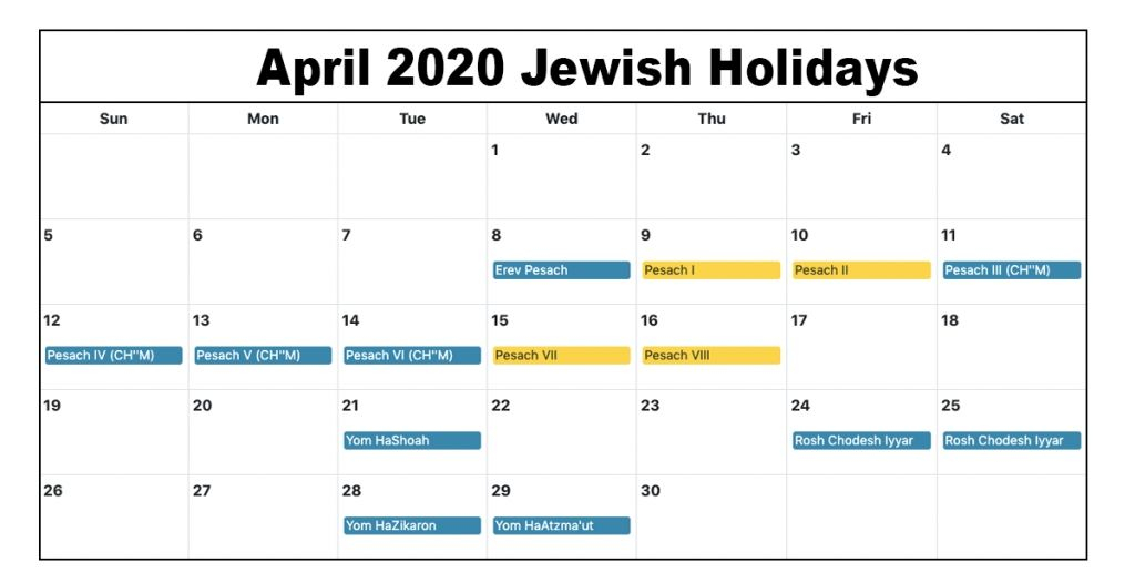 Jewish Holiday Jewish Calendar 2020 Pdf DAYHOLIE