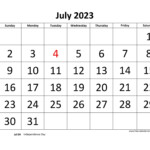 July 2023 Calendar Designed With Large Font horizontal Free