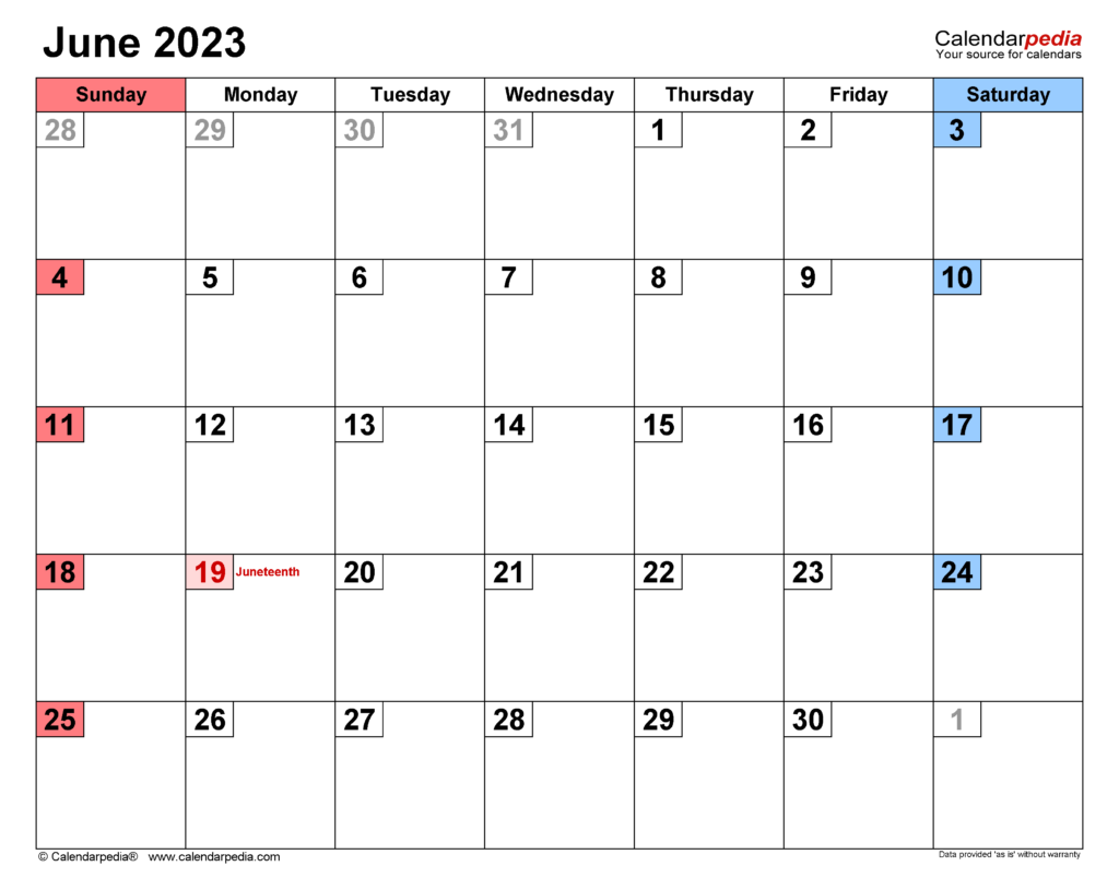 June 2023 Calendar Templates For Word Excel And PDF