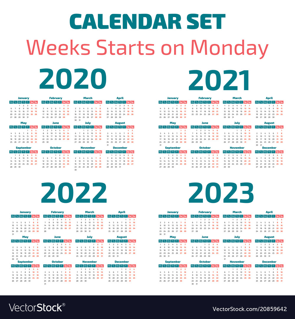 Simple 2020 2023 Years Calendar Royalty Free Vector Image