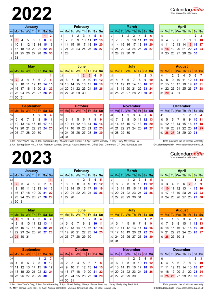 Two Year Calendars For 2022 2023 UK For Word