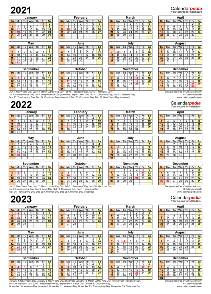 2021 2023 Three Year Calendar Free Printable Excel Templates Inside 