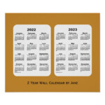 2022 2023 Gold 2 Year Wall Calendar By Janz Poster Zazzle