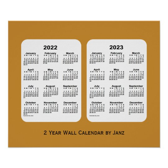 2022 2023 Gold 2 Year Wall Calendar By Janz Poster Zazzle