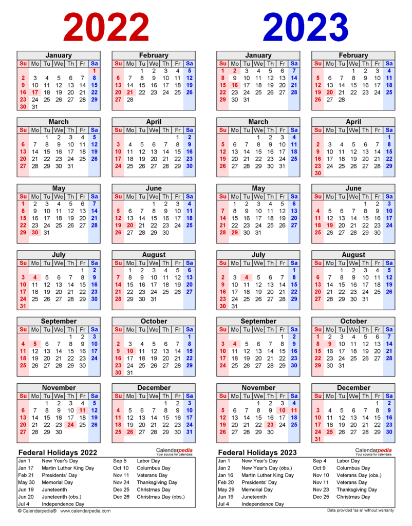 2022 2023 Two Year Calendar Free Printable Excel Templates