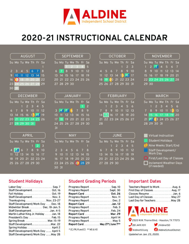 Aldine Isd Calendar 2020 To 2021 Printable Calendars 2021
