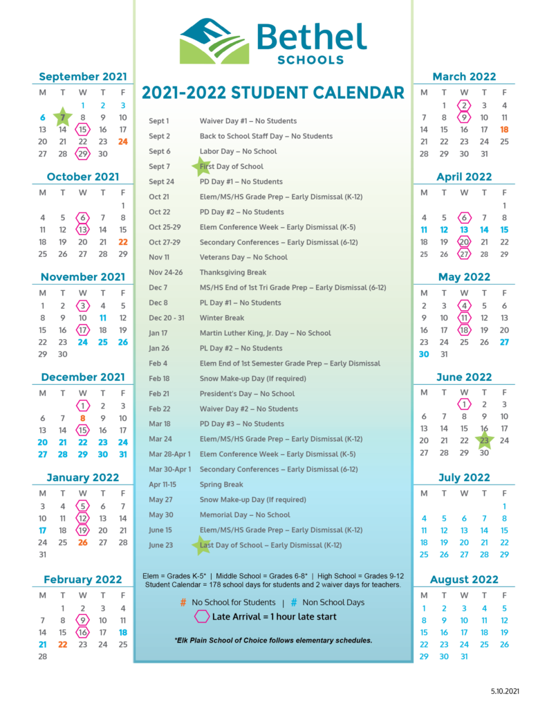 Bethel School District Calendar 2022 Calendar 2022
