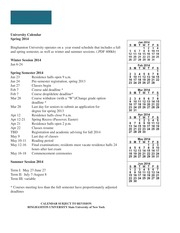 Binghamton Spring 2022 Calendar