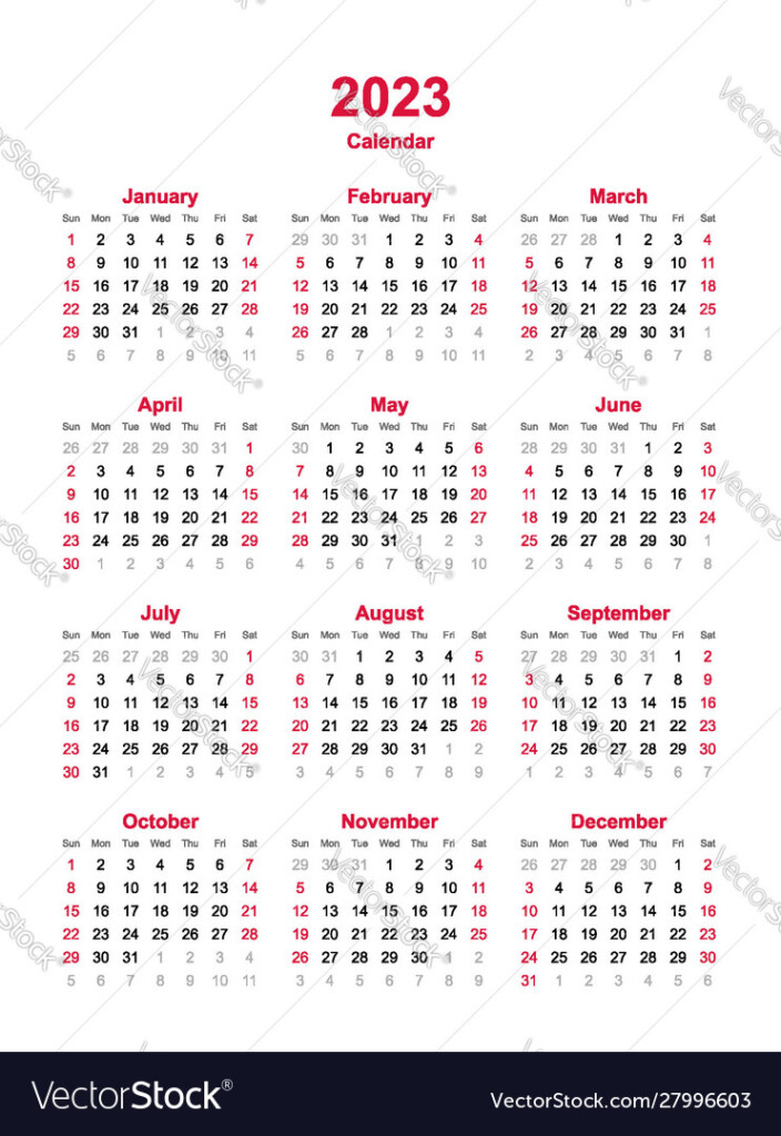 Calendar 2023 12 Months Yearly Calendar Vector Image