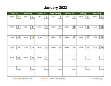 Monthly 2023 Calendar With Day Numbers WikiDates