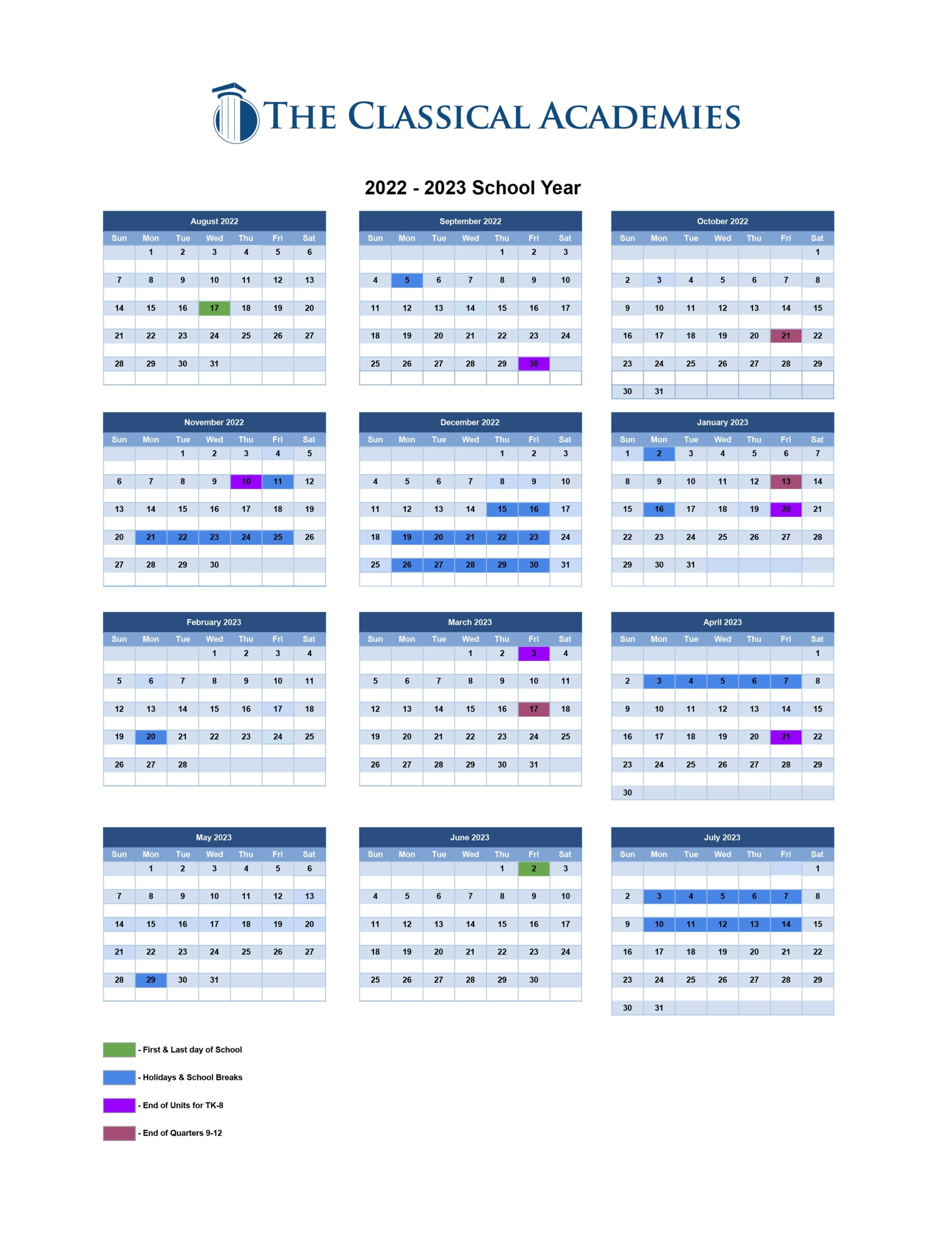 Vista Academy Calendar 2022 2023 July Calendar 2022