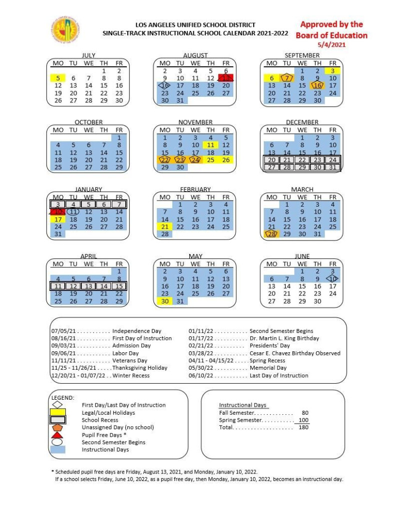 2022 2023 Lausd Calendar Get Update News 2024 Calendar Printable