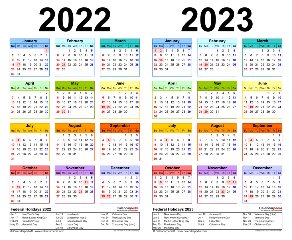 2022 2023 Two Year Calendar Free Printable Word Templates Pertaining 