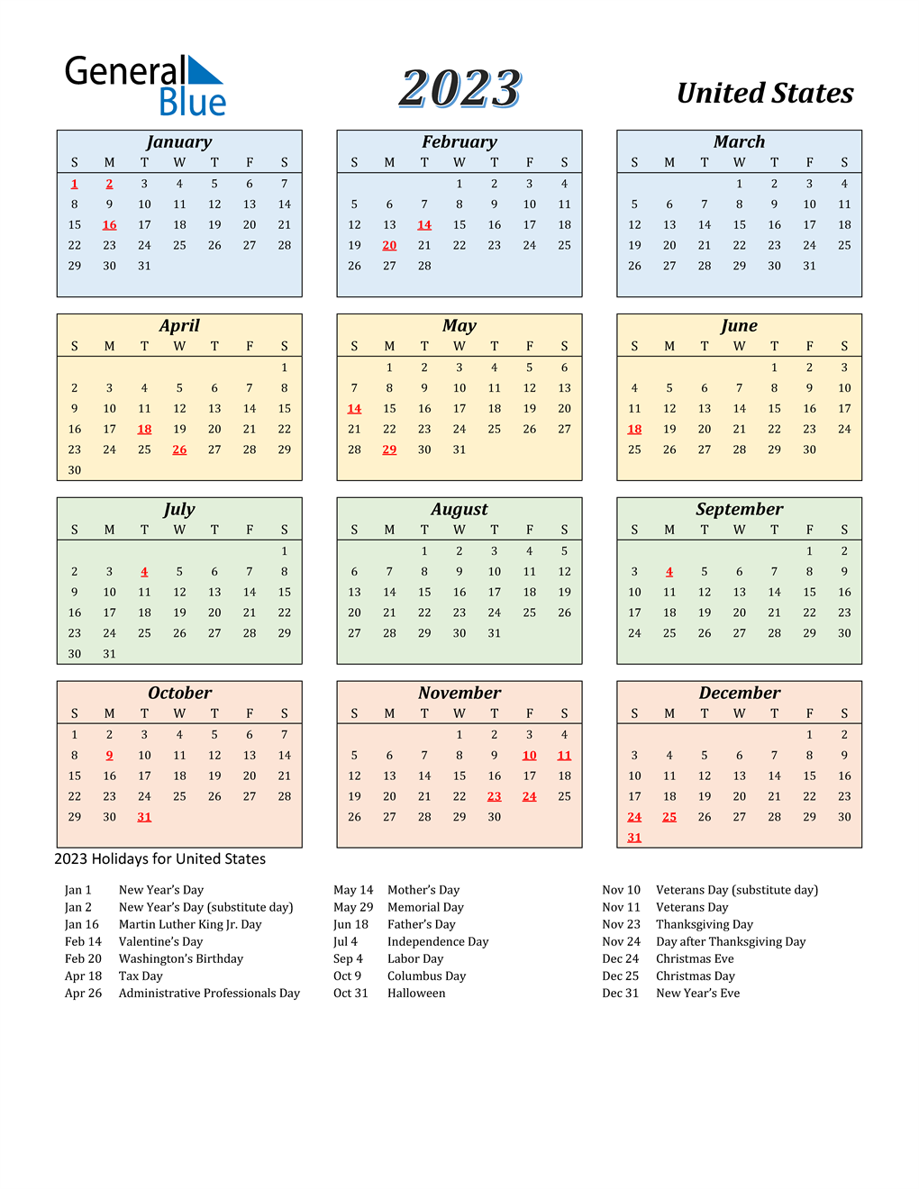 2023 Calendar For The Usa With Us Federal Holidays Gambaran Free Hot