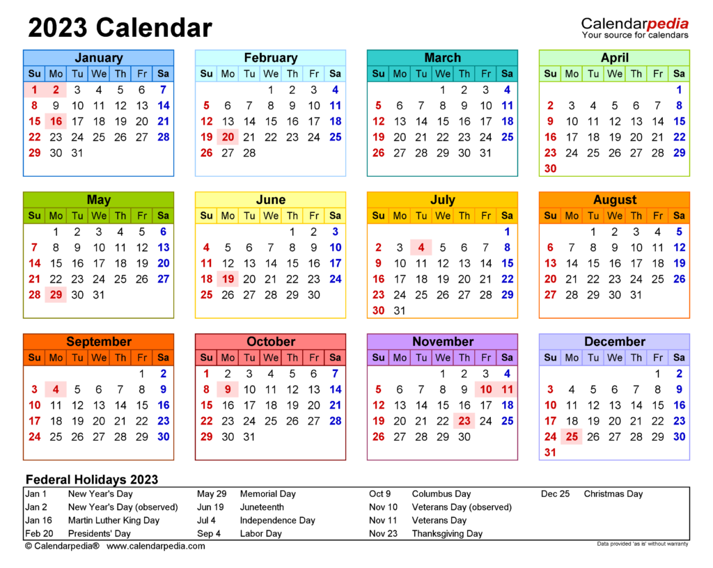 2023 Calendar Free Printable Word Templates Calendarpedia 2023 