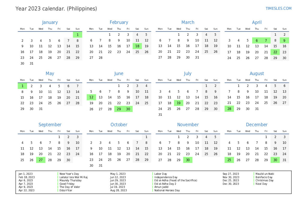 2023 Calendar Philippines With Holidays Printable Pdf IMAGESEE