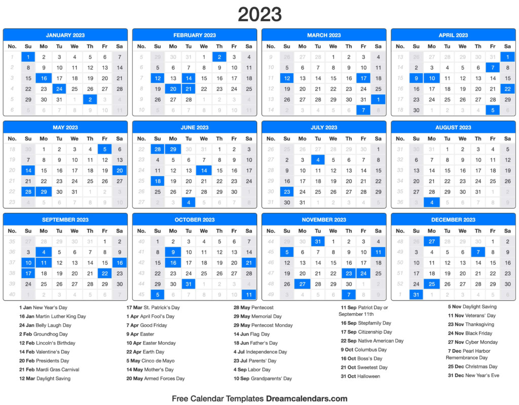 2023 Week Number Calendar Printable Printable Blank World