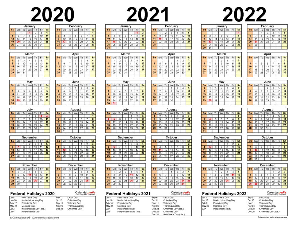 3 Year Calendar 2020 To 2023 Calendar Template Printable Monthly Yearly 