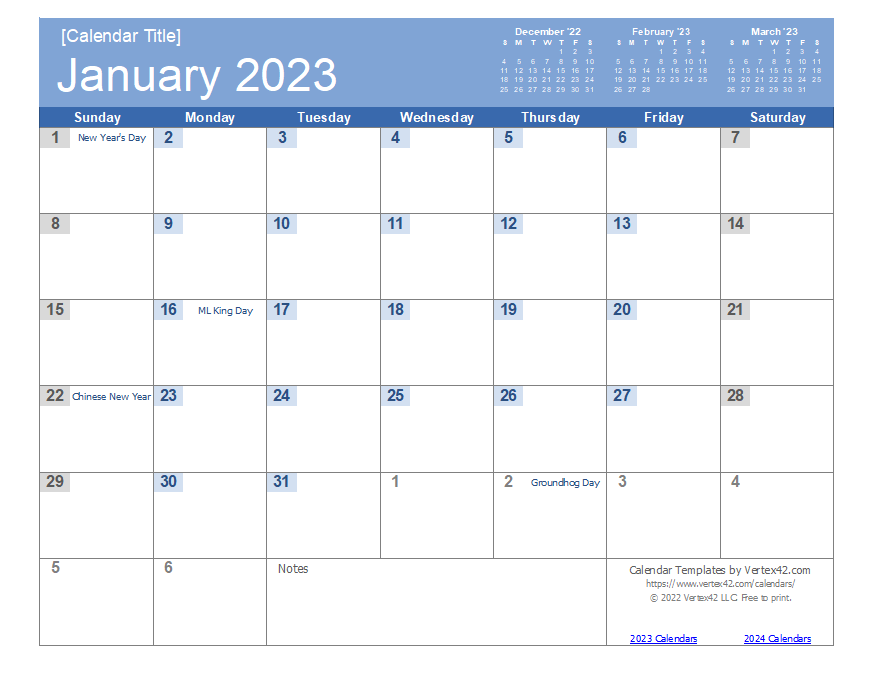 Awasome 2023 Calendar Excel Template 2022 Calendar With Holidays 