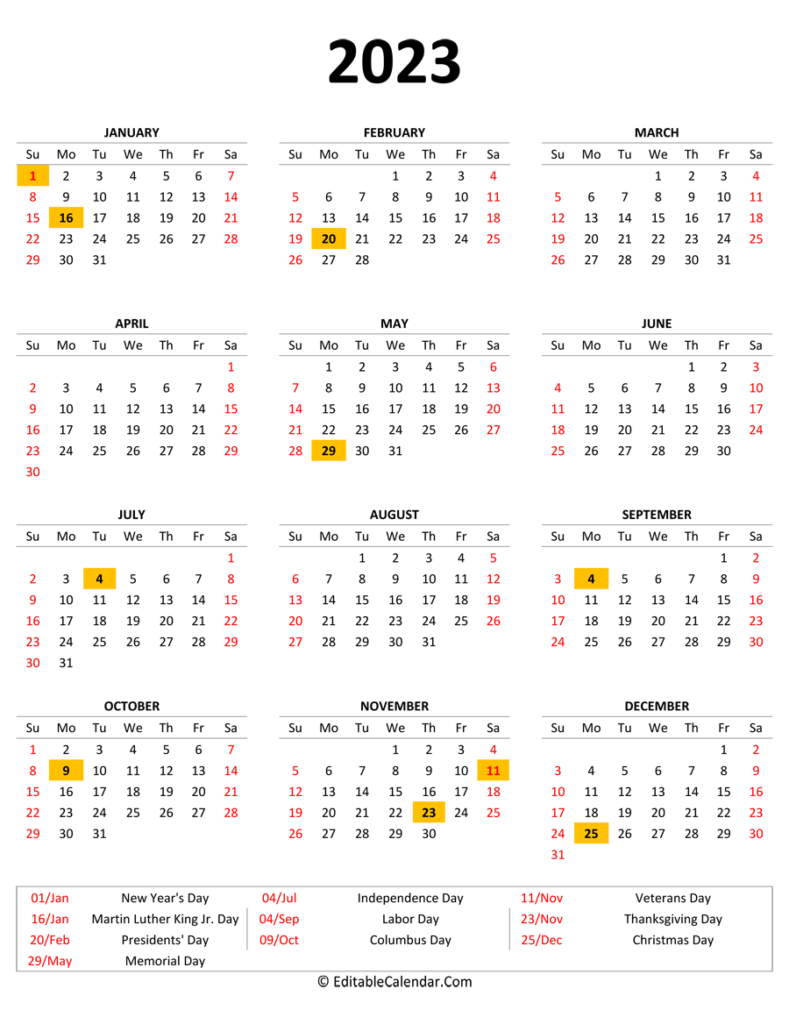 Best 2023 Calendar Year With Holidays Images Calendar With Holidays 