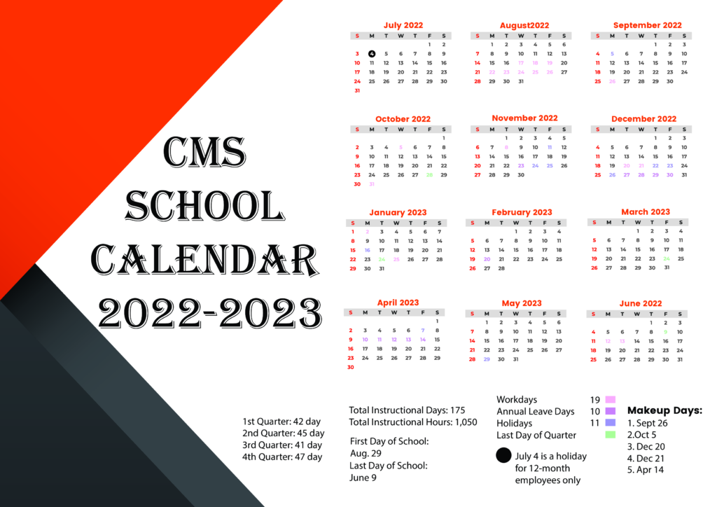  Charlotte Mecklenburg School CMS School Calendar 22 23