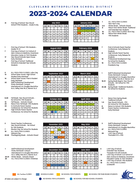 Cleveland Metropolitan School District District Calendar