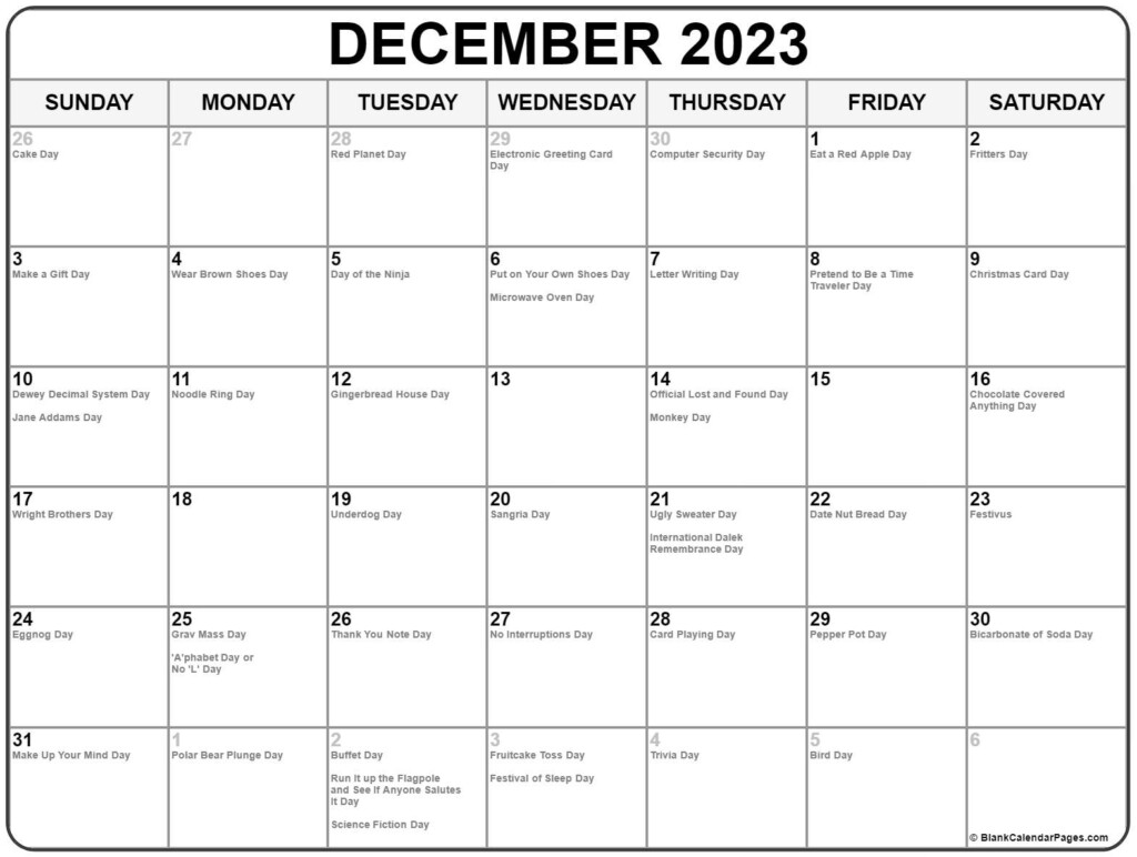 December 2023 Holidays 2023 Calendar