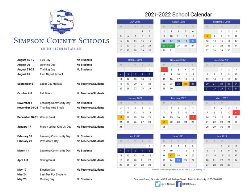 District Calendar Simpson County Schools